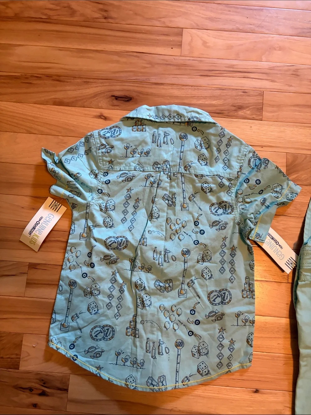 OshKosh B'gosh Mint Green Short Overalls with Printed Mint Shirt